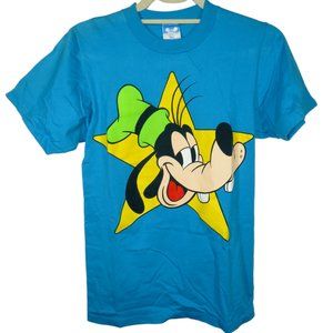 Disney Vintage Goofy Star Tee Unisex Size Small Made In USA Blue